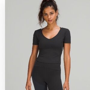 Women's Black V-Neck Top lulu align short sleeve